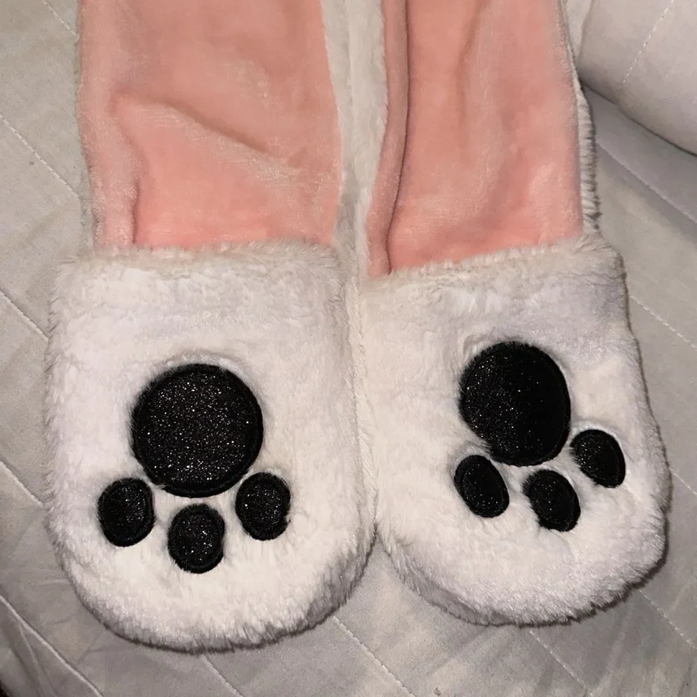 White Black Pink Little Girl Panda Hat with Hand Warmer Pockets